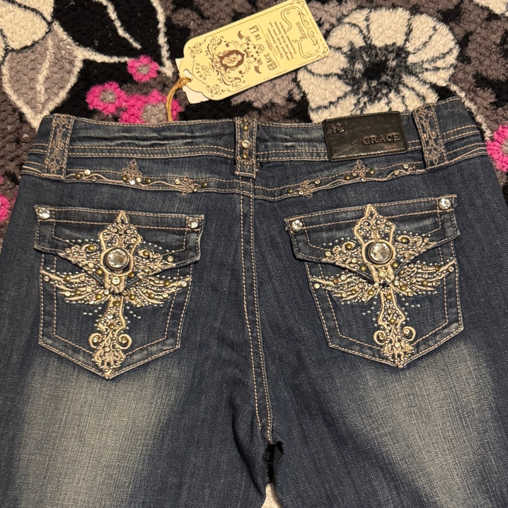Vintage Grace IN LA Women's Blue Jeans with Gold and Embellishments  2011 NWT